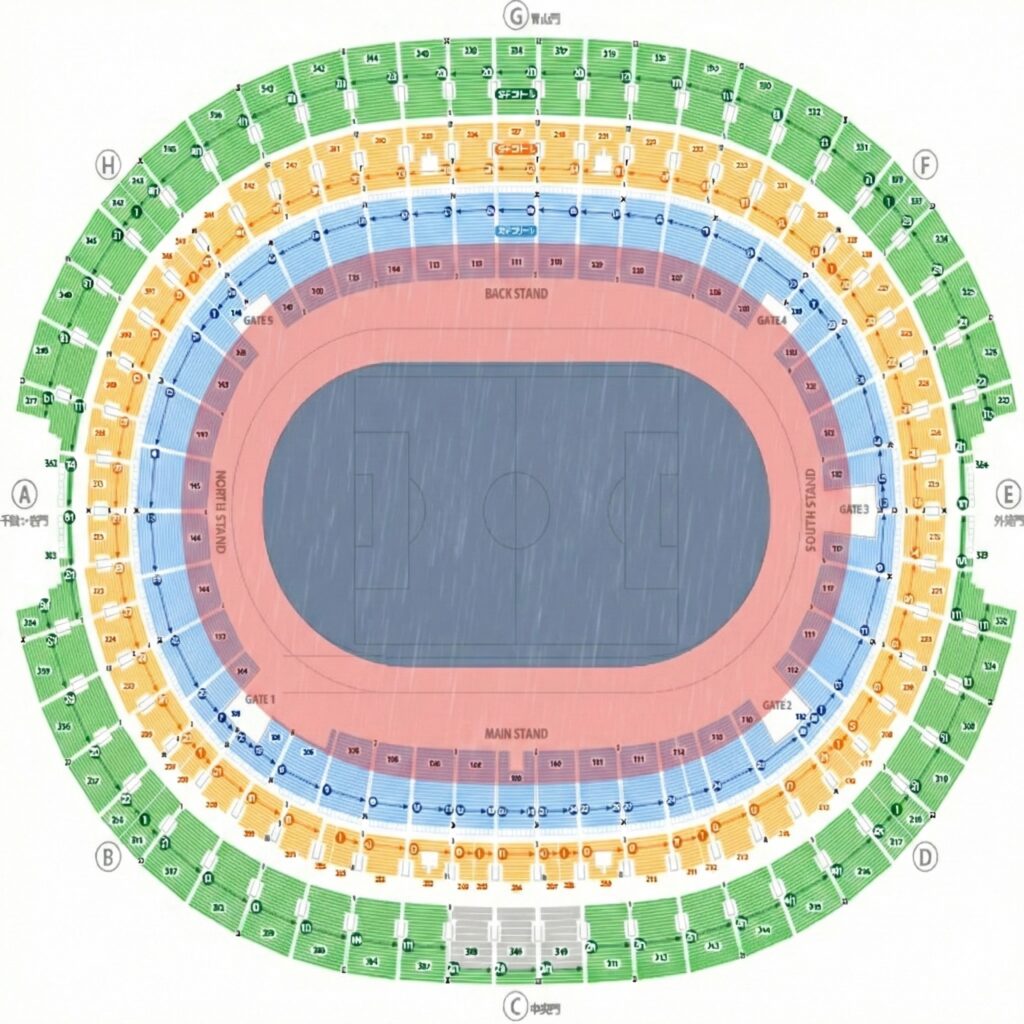 国立競技場で雨に塗りやすい座席エリア