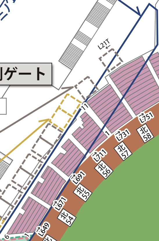青枠部分は濡れない席